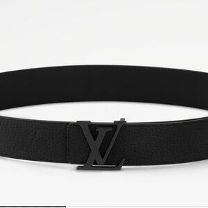 Louis Vuitton Black Monogram-Embossed Leather Belt with Matte LV Buckle